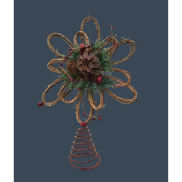 13" EARTH COLOR FLORAL CHRISTMAS TREE TOPPER ORNAMENT - Picture 1 of 5